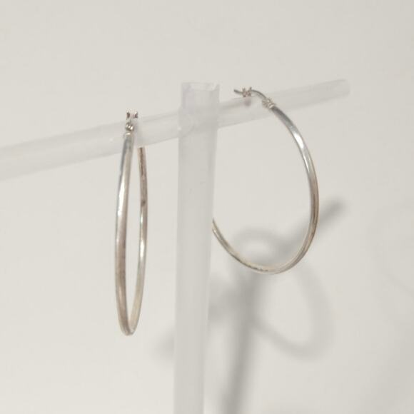 SU IN 925 Sterling Silver Round Hoop Huggie Earrings Large Classic Signed Lot - Picture 9 of 9